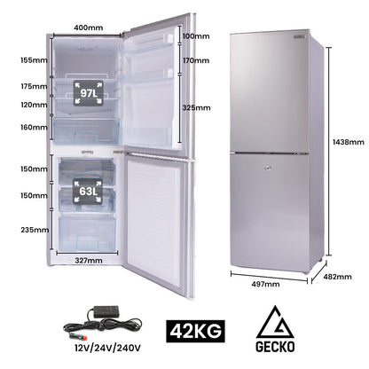 160L Portable Upright Fridge/Freezer, 12V/24V/240V for RVs and Cabins, Silver