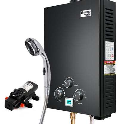 Portable Gas Camping Hot Water System with Pump & Shower Head, 6kg, Black