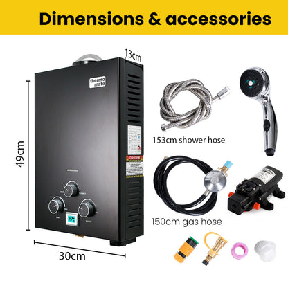 Portable Gas Camping Hot Water System with Pump & Shower Head, 6kg, Black