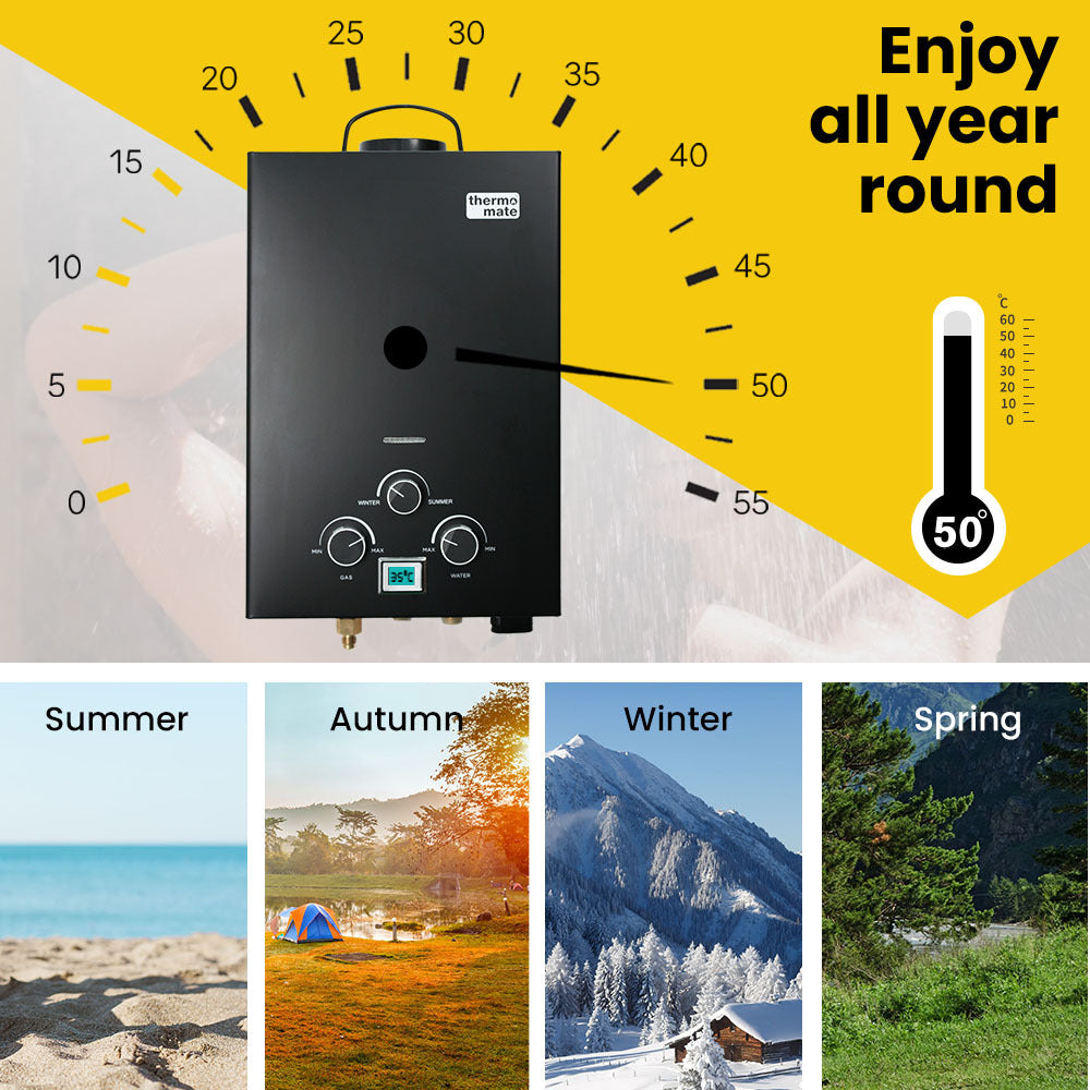 Portable Gas Camping Hot Water System with Pump & Shower Head, 6kg, Black