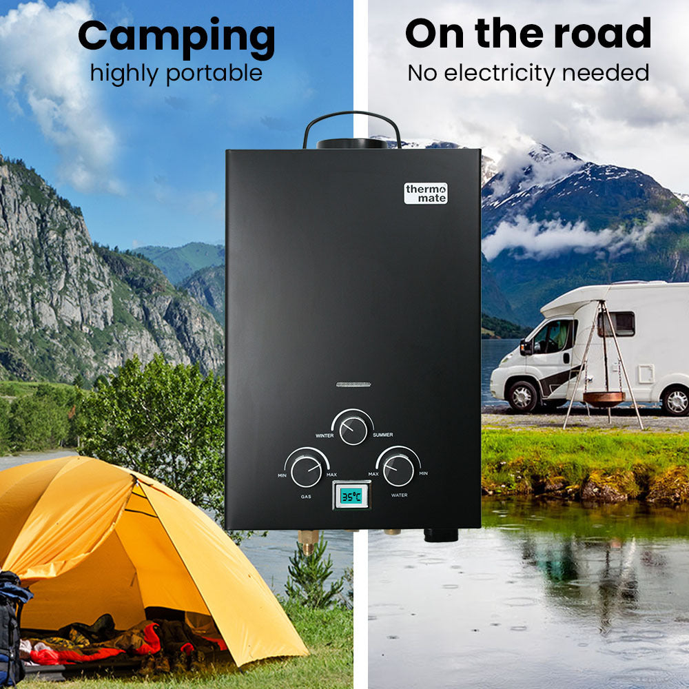 Portable Gas Camping Hot Water System with Pump & Shower Head, 6kg, Black