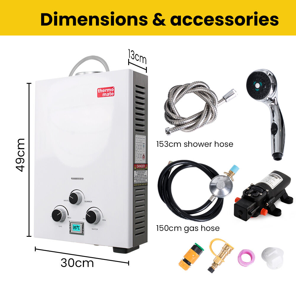 Portable Gas Outdoor Hot Water System with 12V Pump and Shower Head, 6kg