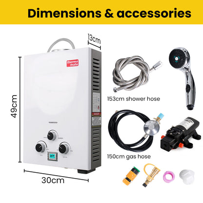 Portable Gas Outdoor Hot Water System with 12V Pump and Shower Head, 6kg