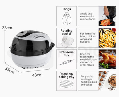 10L Digital Air Fryer with Rotisserie & Rotating Basket, 1400W, White