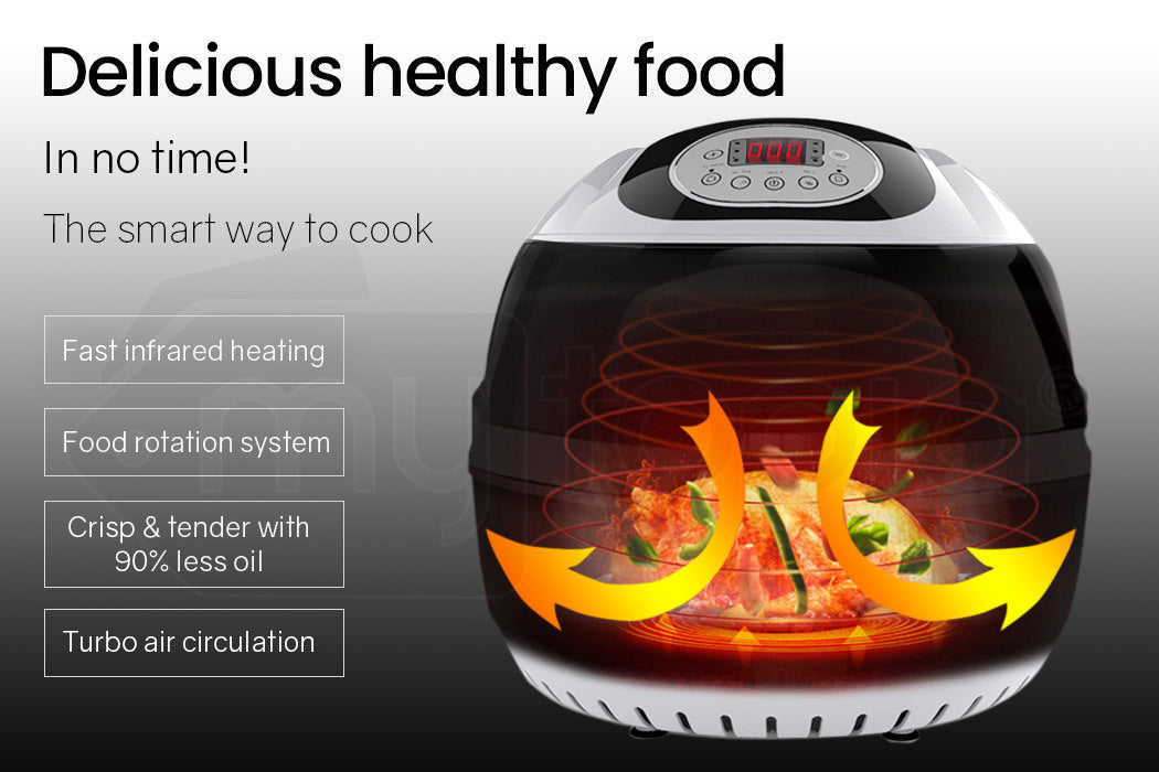 10L Digital Air Fryer with Rotisserie & Rotating Basket, 1400W, White