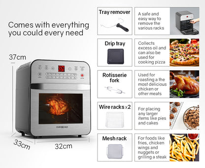 16L Digital Air Fryer with Rotisserie, 1.8kW Power, Multi-Level Cooking