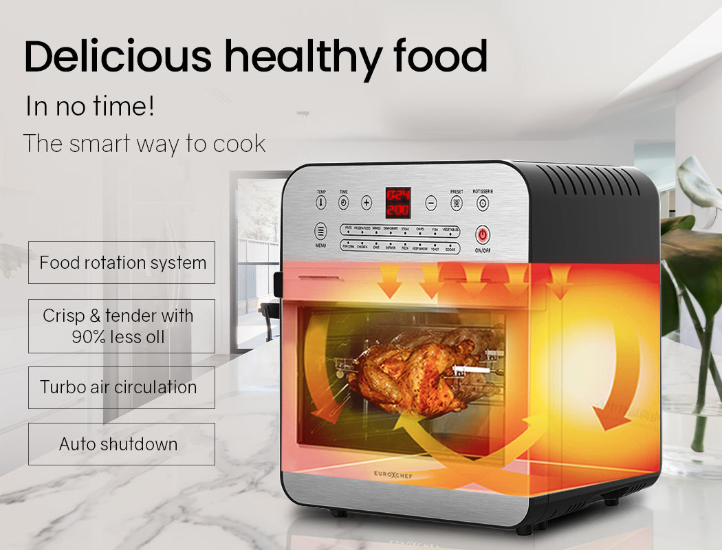 16L Digital Air Fryer with Rotisserie, 1.8kW Power, Multi-Level Cooking
