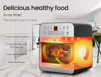 16L Digital Air Fryer with Rotisserie, 1.8kW Power, Multi-Level Cooking