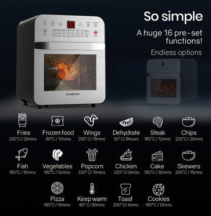 16L Digital Air Fryer with Rotisserie, 1.8kW Power, Multi-Level Cooking