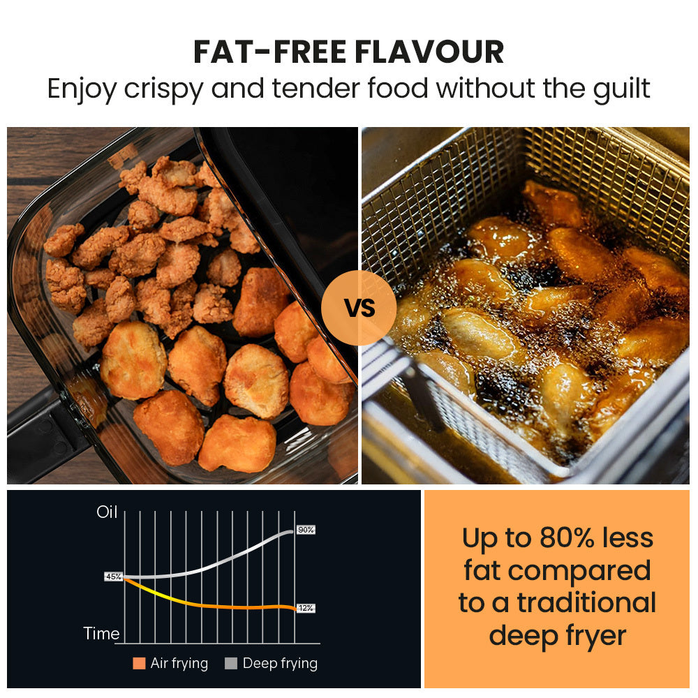 6.5L Digital Air Fryer with Glass Bowl, 1200W, 0.15m Cooking Visibility, Black