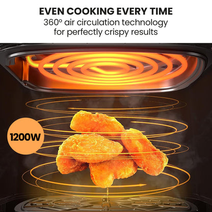 6.5L Digital Air Fryer with Glass Bowl, 1200W, 0.15m Cooking Visibility, Black