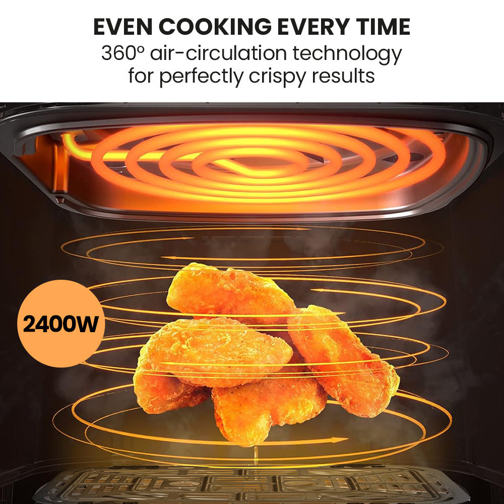 9L Dual Zone Air Fryer with 2400W Power, LED Touch Control, Black/Silver