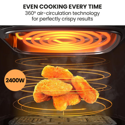 9L Dual Zone Air Fryer with 2400W Power, LED Touch Control, Black/Silver