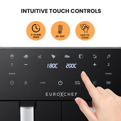 9L Dual Zone Air Fryer with 2400W Power, LED Touch Control, Black/Silver