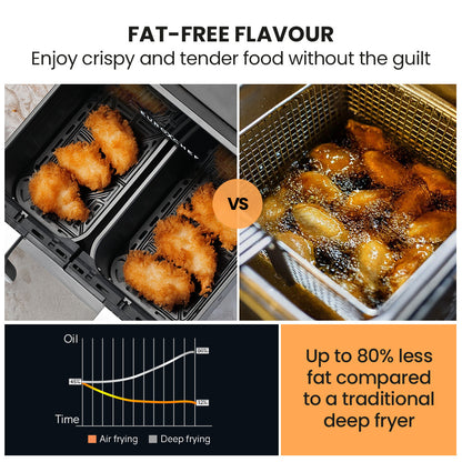 9L Dual Zone Air Fryer with 2400W Power, LED Touch Control, Black/Silver