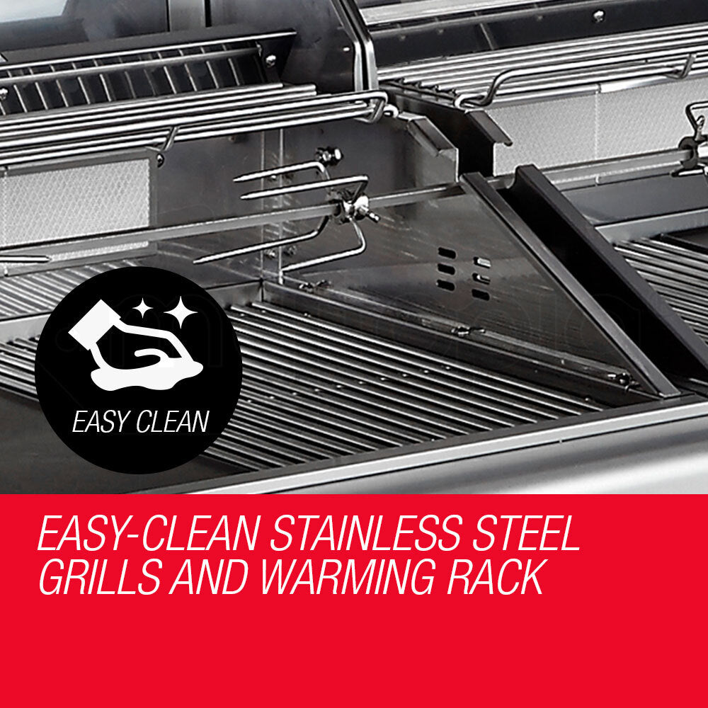 9 Burner Outdoor BBQ Grill with Rotisserie and Wok Burner, Stainless Steel