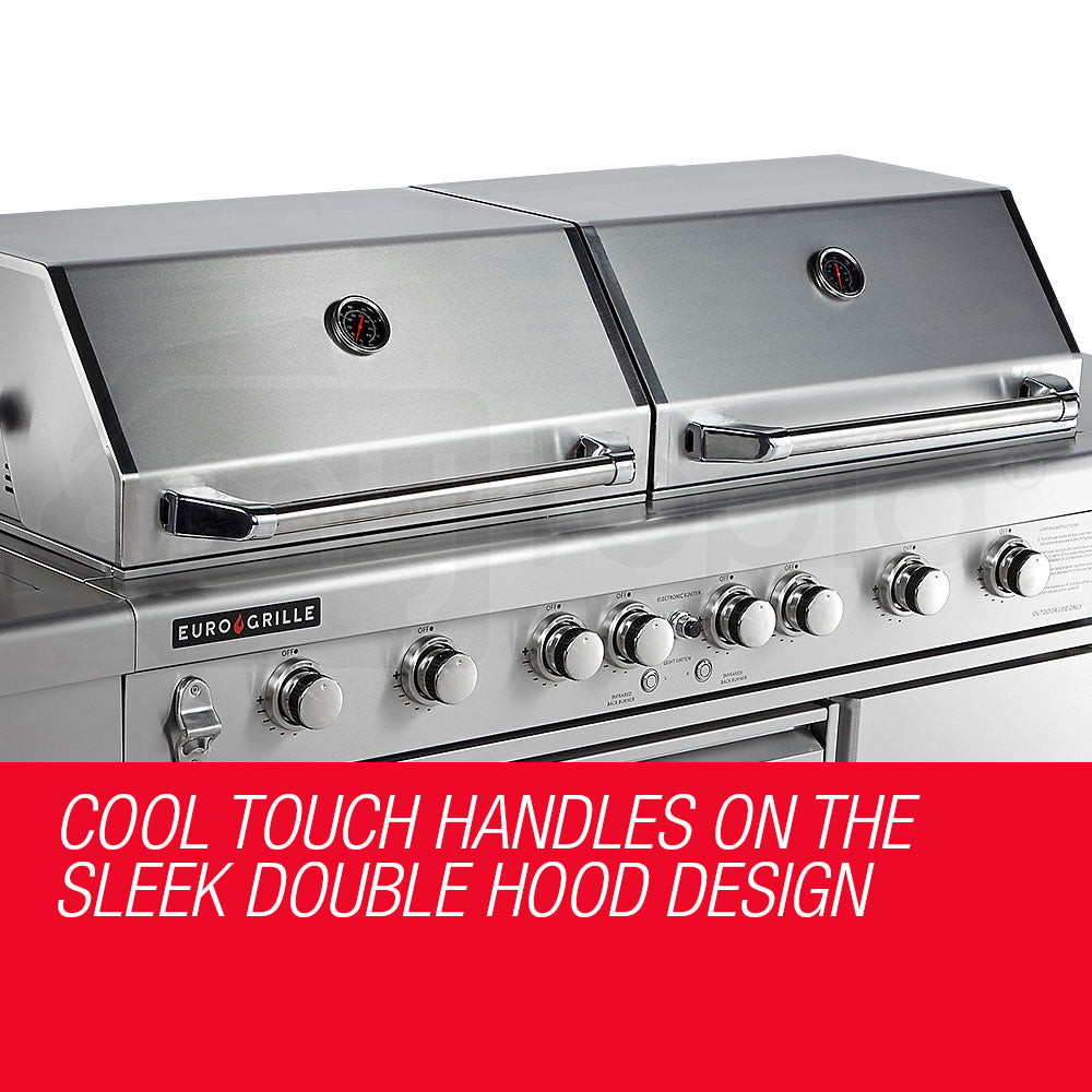 9 Burner Outdoor BBQ Grill with Rotisserie and Wok Burner, Stainless Steel