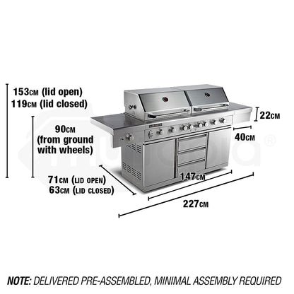 9 Burner Outdoor BBQ Grill with Rotisserie and Wok Burner, Stainless Steel