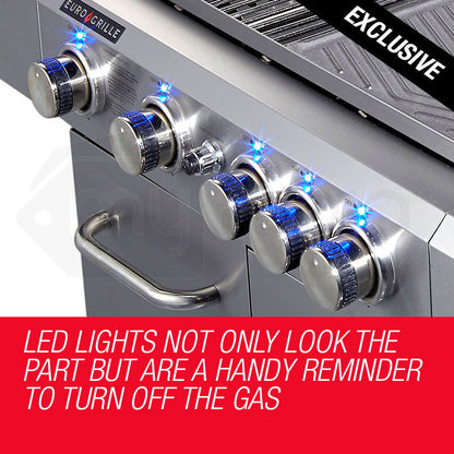 5 Burner Outdoor BBQ Grill with Stainless Steel Construction and LED Knobs