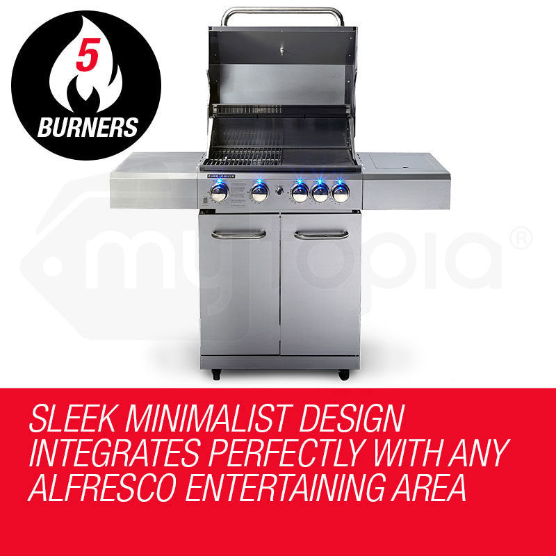5 Burner Outdoor BBQ Grill with Stainless Steel Construction and LED Knobs