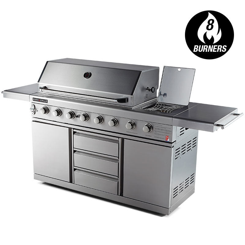 8-Burner Outdoor BBQ Gas Grill with Stainless Steel Kitchen Features