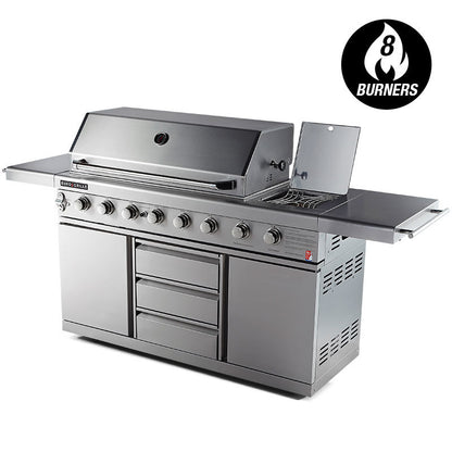 8-Burner Outdoor BBQ Gas Grill with Stainless Steel Kitchen Features