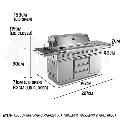 8-Burner Outdoor BBQ Gas Grill with Stainless Steel Kitchen Features