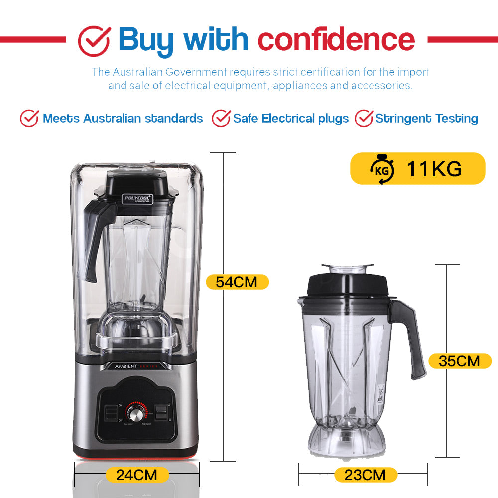 Ambient Series Commercial Blender: Quiet 2.5L Mixer with 1680W Motor