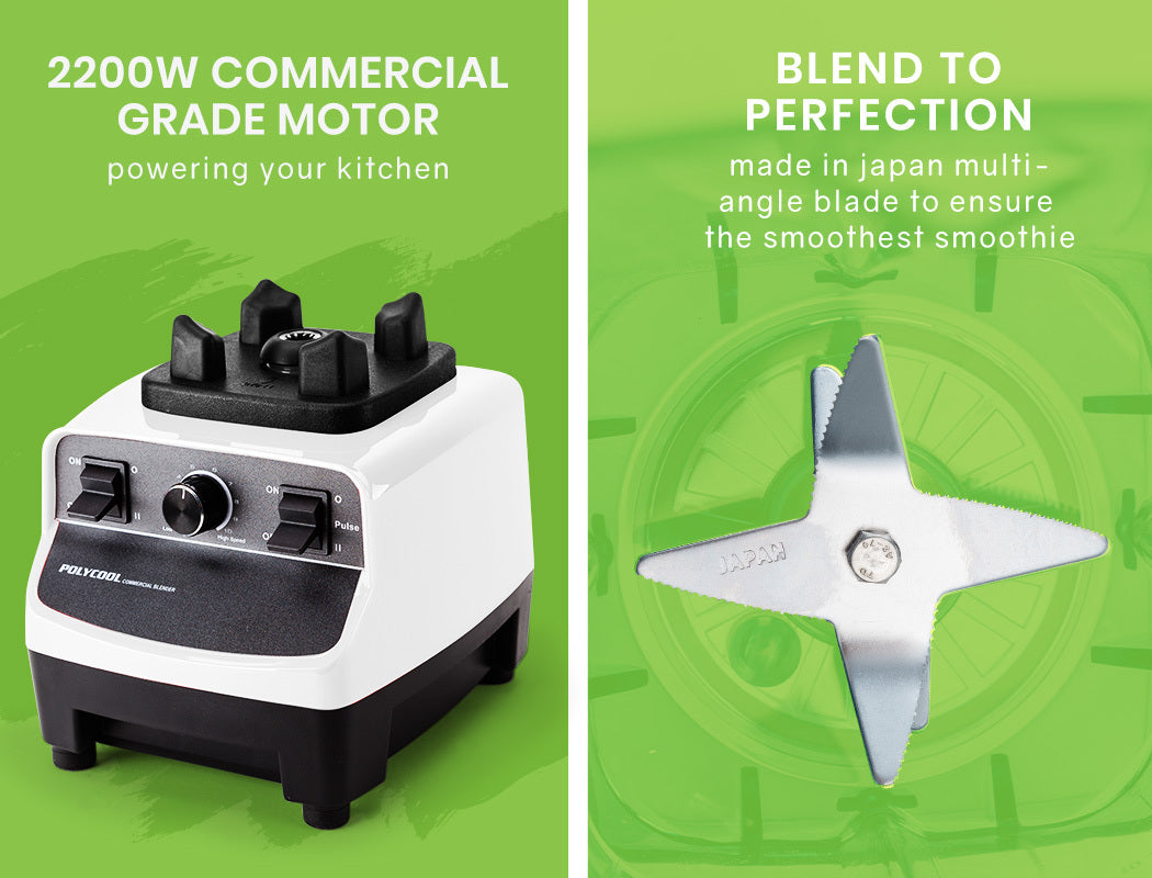 2m Commercial Blender with 2200W Motor, BPA-Free Jug, Stainless Blades, White