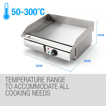 Commercial Electric Flat Griddle with Thermostat, 0.55x0.45m Cooking Surface