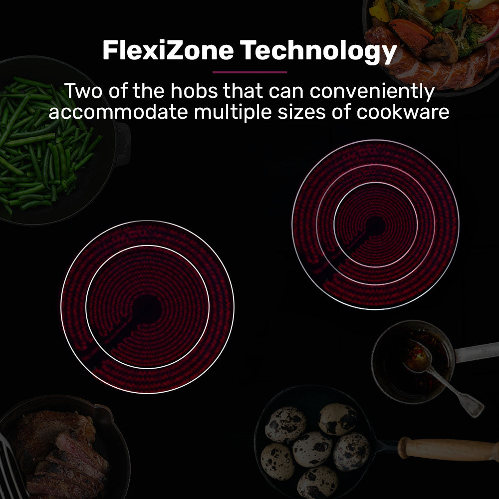 90cm Electric Ceramic Cooktop with 5 Zones, FlexiZone Hobs, Touch Controls