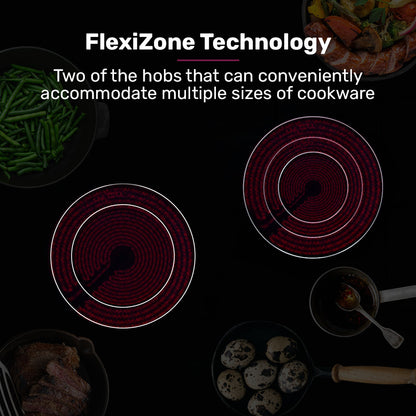 90cm Electric Ceramic Cooktop with 5 Zones, FlexiZone Hobs, Touch Controls