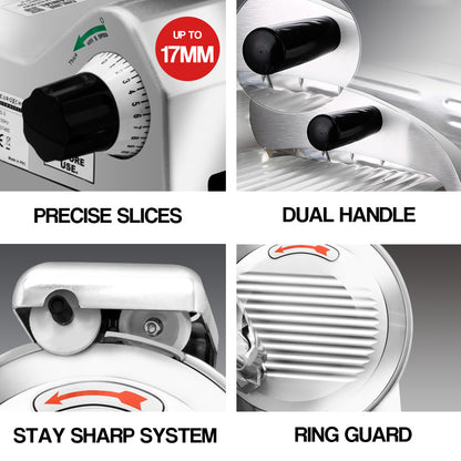 Commercial Electric Meat Slicer with 0.25m Blade, Adjustable Thickness, 320W