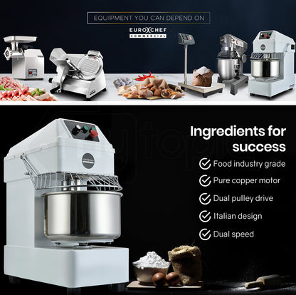 20L 1500W Commercial Spiral Dough Mixer, Dual Speed, 0.87m, 87kg