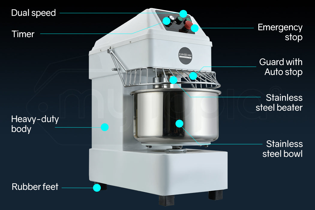 20L 1500W Commercial Spiral Dough Mixer, Dual Speed, 0.87m, 87kg