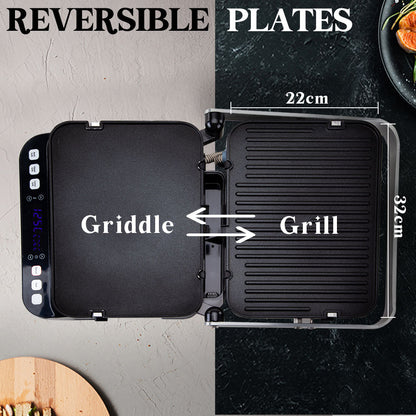 4-in-1 Smart Grill, Sandwich Press & Waffle Maker with 0.65m² Cooking Area