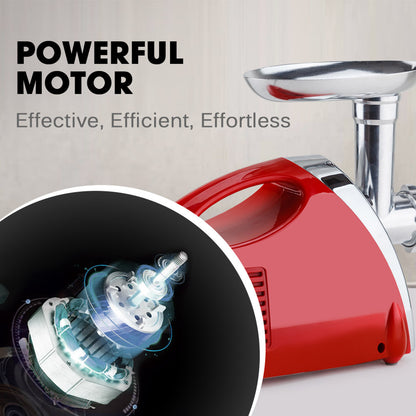 Electric Meat Grinder & Sausage Filler with Kibbe Maker, Stainless Steel, Red