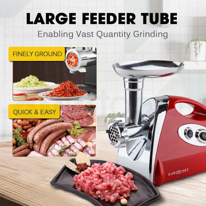 Electric Meat Grinder & Sausage Filler with Kibbe Maker, Stainless Steel, Red