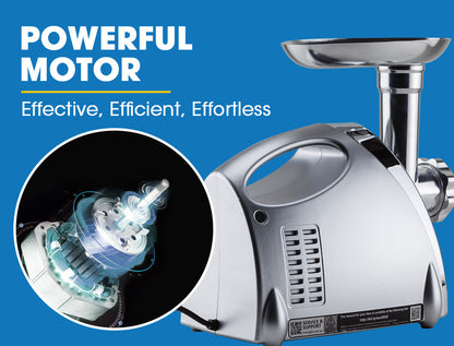 1800W Electric Meat Grinder with Sausage and Kibbe Attachments, Stainless Steel
