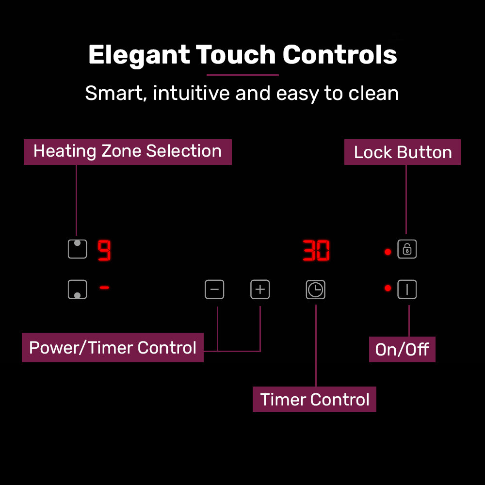 30cm Dual Zone Induction Cooktop with 3.3kW Power and Touch Controls