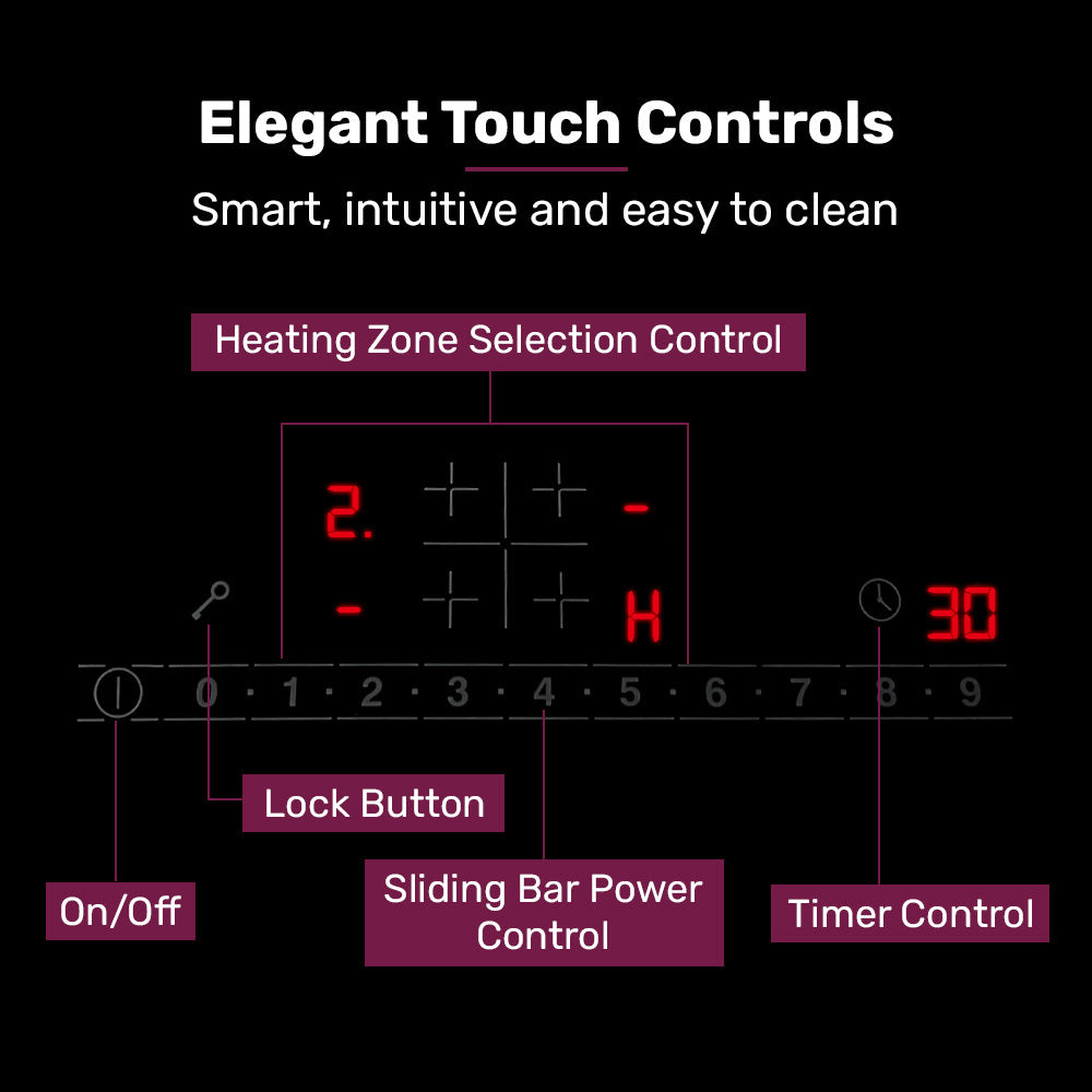 60cm 4 Zone Induction Cooktop with 6800W Power and Touch Controls