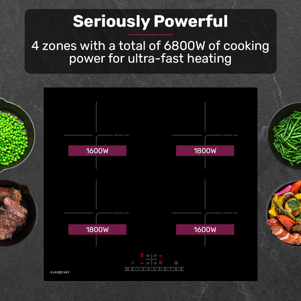 60cm 4 Zone Induction Cooktop with 6800W Power and Touch Controls