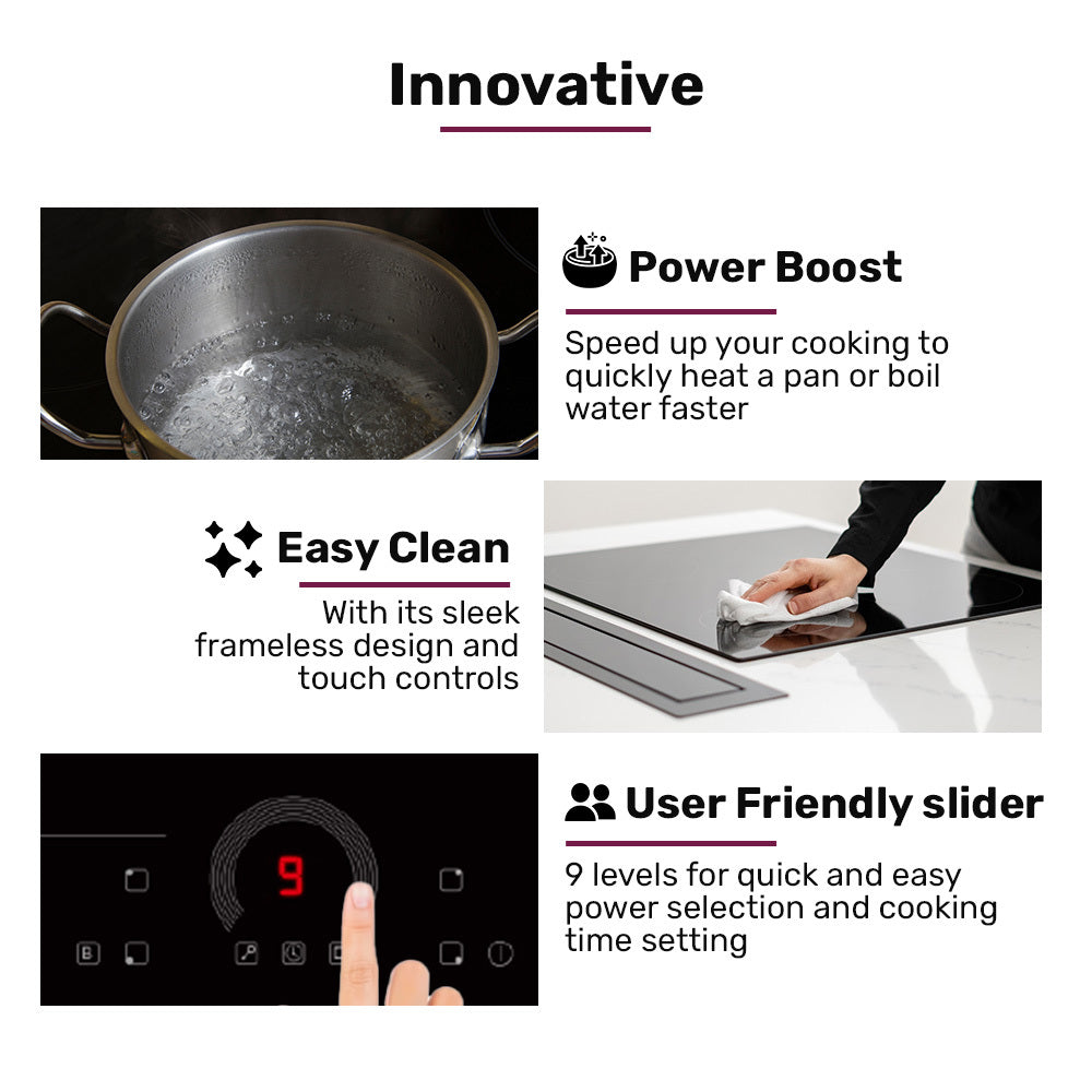 60cm 4 Zone Induction Cooktop, 7200W, FlexZone & Touch Controls