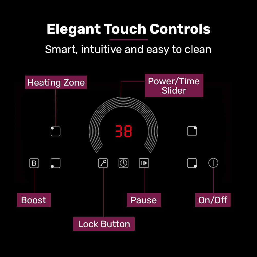 60cm 4 Zone Induction Cooktop, 7200W, FlexZone & Touch Controls