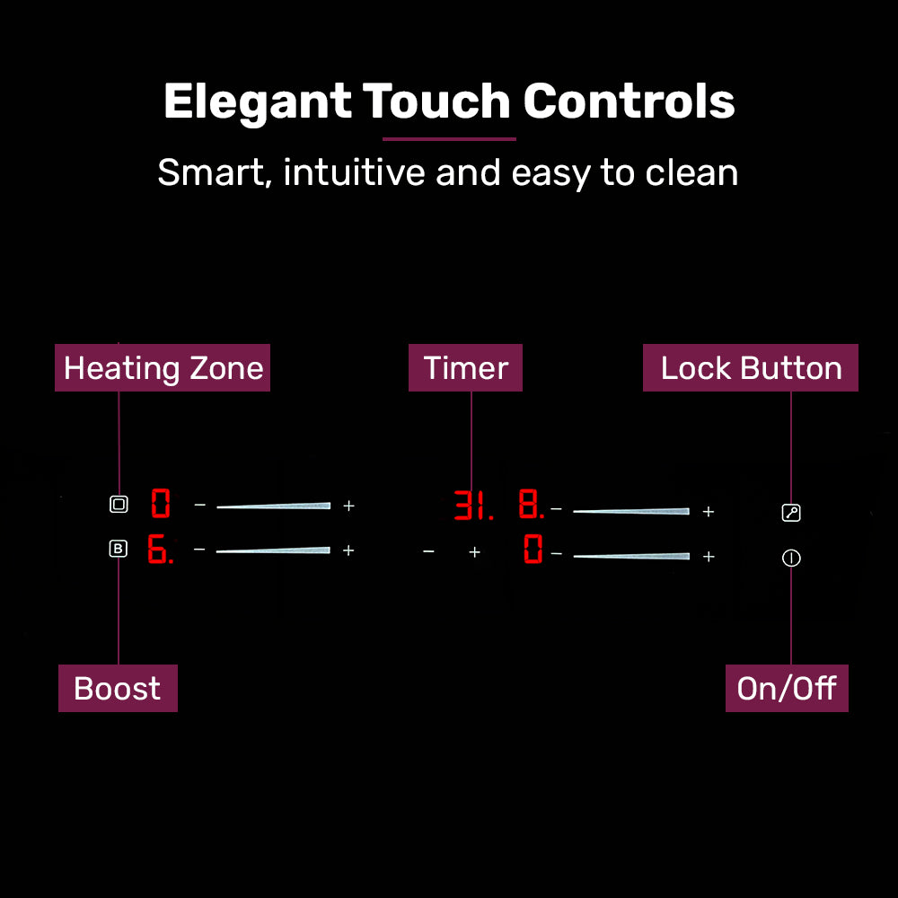 60cm 4 Zone Induction Cooktop, 7.2kW, Dual Link Zones, Touch Controls