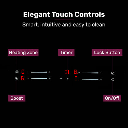 60cm 4 Zone Induction Cooktop, 7.2kW, Dual Link Zones, Touch Controls