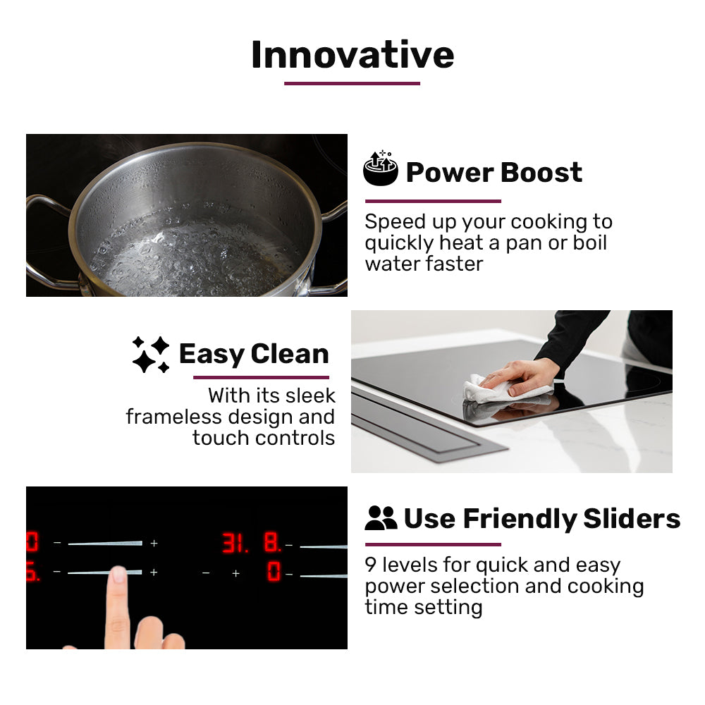 60cm 4 Zone Induction Cooktop, 7.2kW, Dual Link Zones, Touch Controls