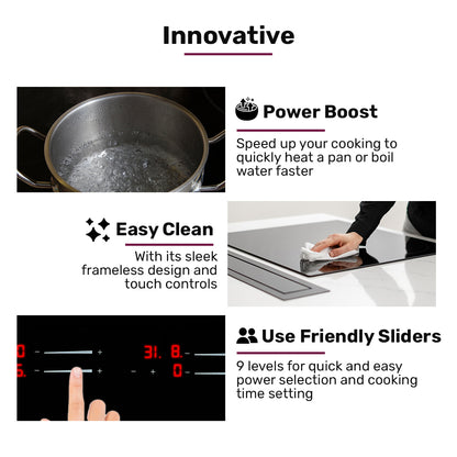60cm 4 Zone Induction Cooktop, 7.2kW, Dual Link Zones, Touch Controls