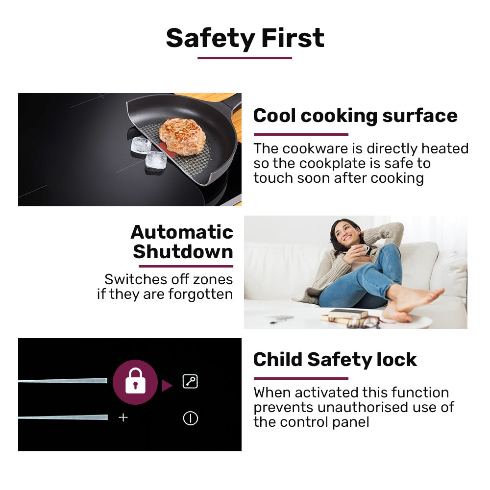 60cm 4 Zone Induction Cooktop, 7.2kW, Dual Link Zones, Touch Controls