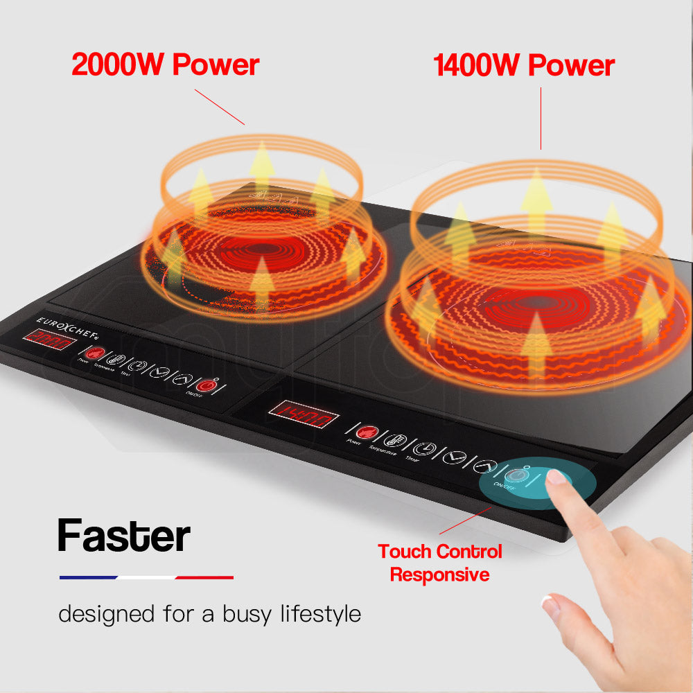 Dual Zone Electric Induction Cooktop, 3400W Portable Ceramic Kitchen Cooker